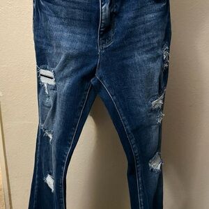 Classic Blue Distressed Bootcut Jeans